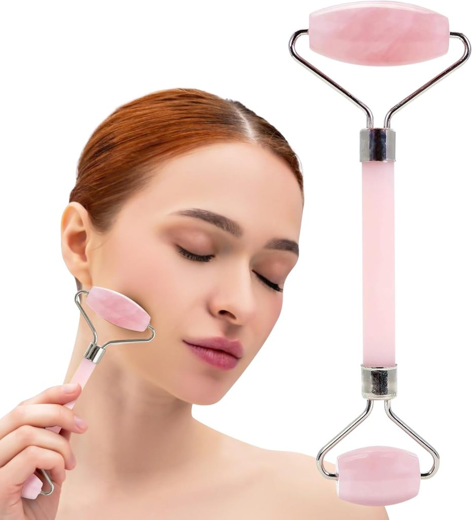Rose Quartz Facial Roller & Gua Sha Set – Skin Care Massage Beauty Tool