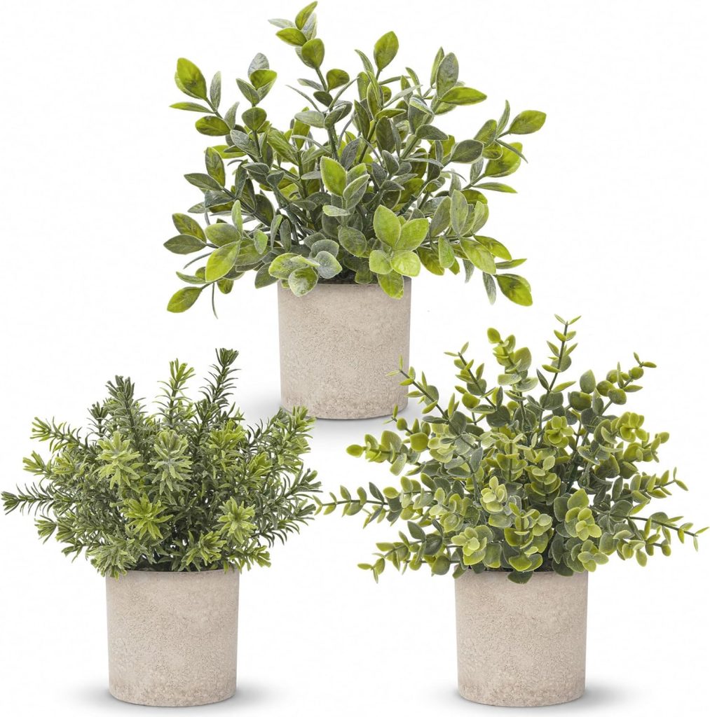 Der Rose 3-Pack Mini Artificial Eucalyptus Plants – Decorative Potted Greenery