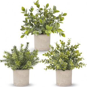 Der Rose 3-Pack Mini Artificial Eucalyptus Plants – Decorative Potted Greenery