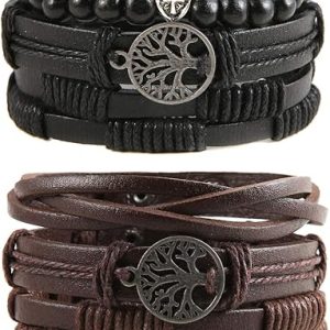 HZMAN Genuine Leather Tree of Life Bracelet – Natural Stone & Lava Rock Bead Wristband
