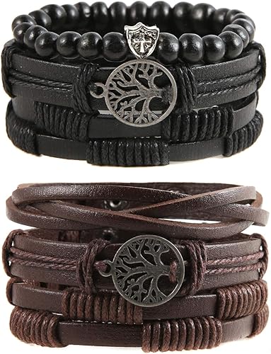 HZMAN Genuine Leather Tree of Life Bracelet – Natural Stone & Lava Rock Bead Wristband