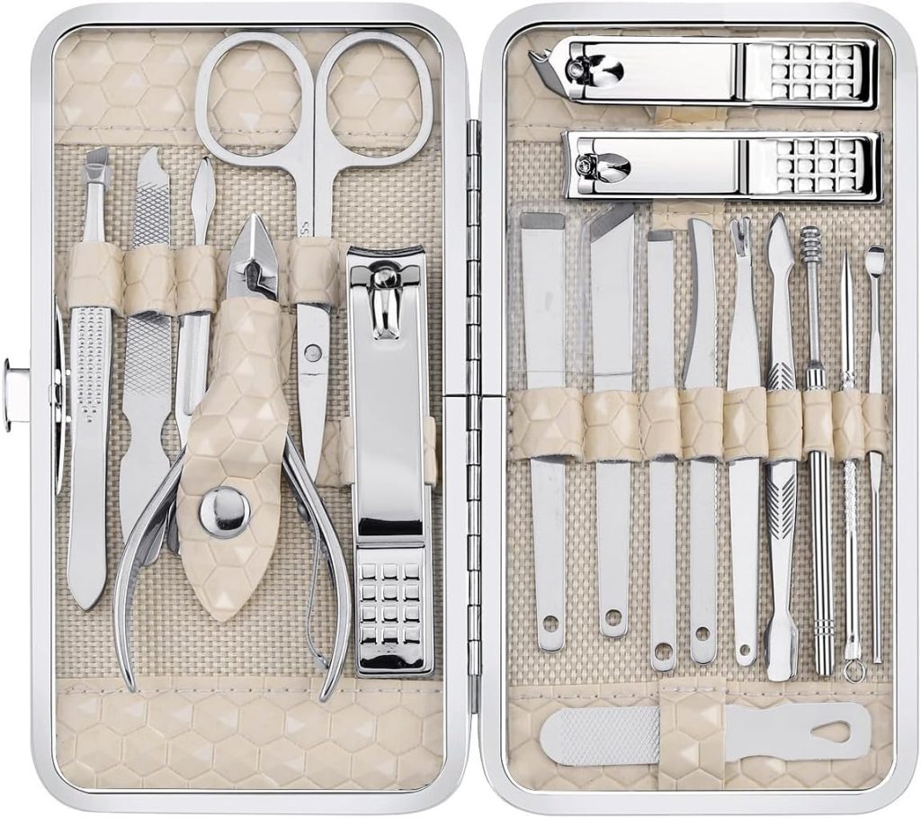 Yougai 18-Piece Stainless Steel Manicure Set – Professional Nail Care Kit with Travel Case